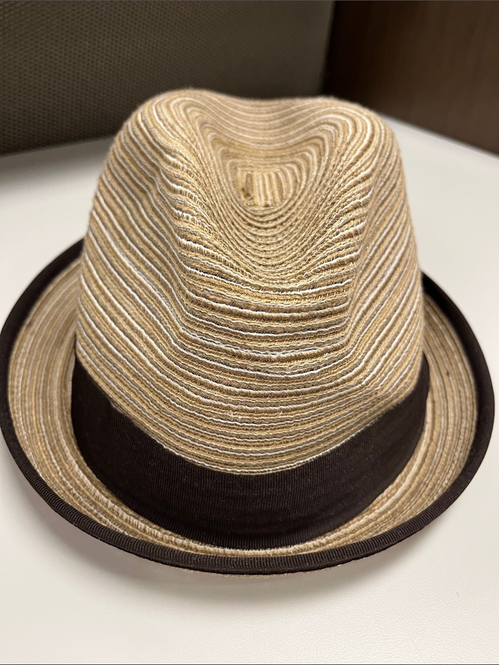 Men's Tan Straw Fedora with Brown Band